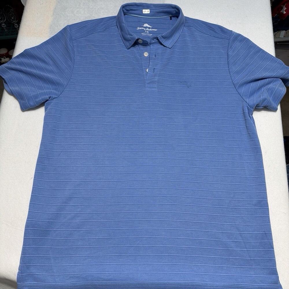 Tommy Bahama Men's L/G Blue Striped Performance Polo Shirt - Casual Golf